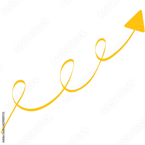 Digital png illustration of yellow curved arrow on transparent background