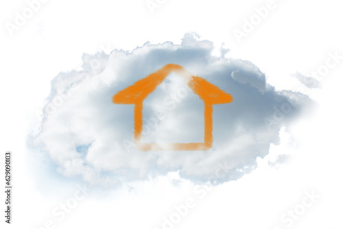 Digital png illustration of cloud with house symbol on transparent background photo