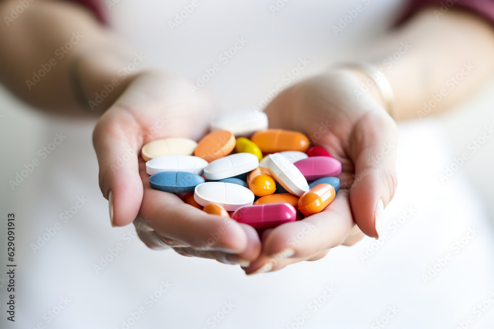 Pills on hands. Ai generative. Pills on hands. Ai generative.