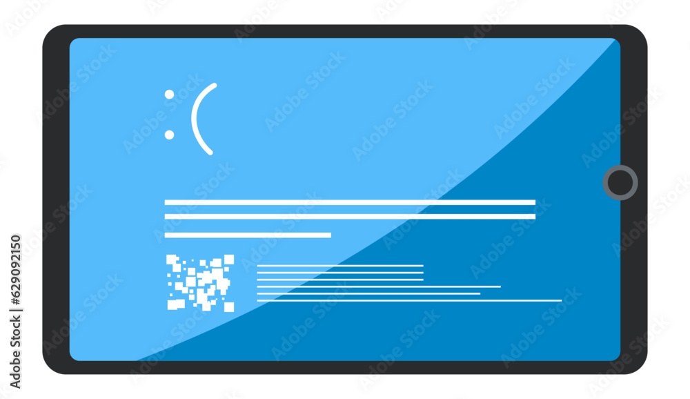 Broken electronic device, tablet showing error