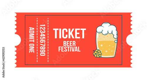 Oktoberfest horizontal ticket template of beer festival entrance pass design. Flat vector illustration.