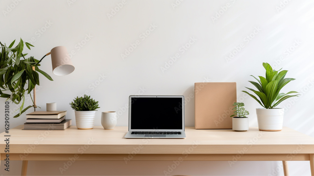 Fototapeta premium Cozy Minimalist Desk Setup Background