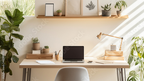 Cozy Minimalist Desk Setup Background photo