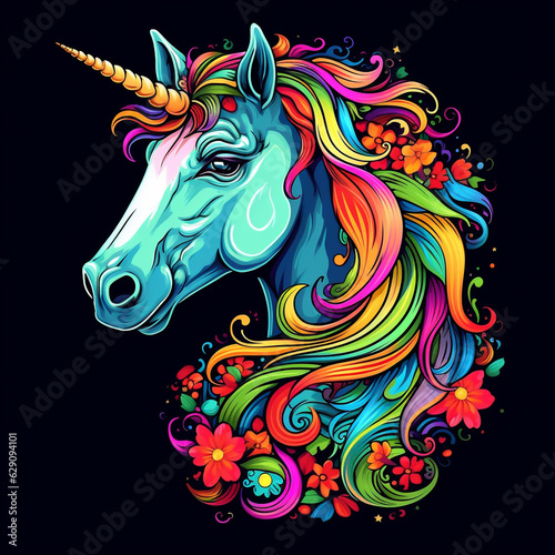 A Unicorn with Vibrant Rainbow Colored Hair  Generative AI