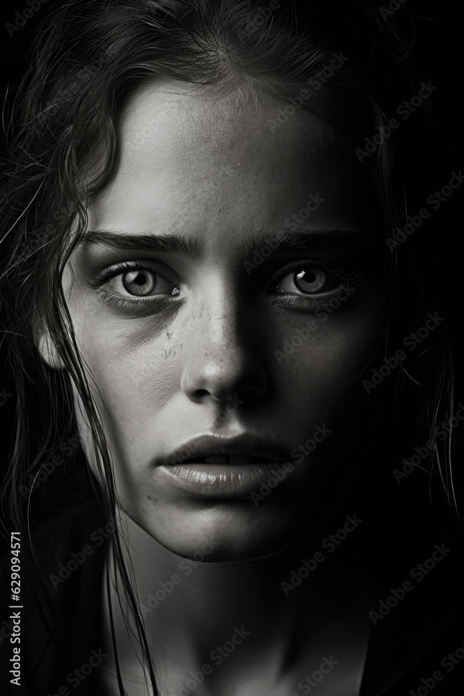 Beauty sad girl and cry on black background