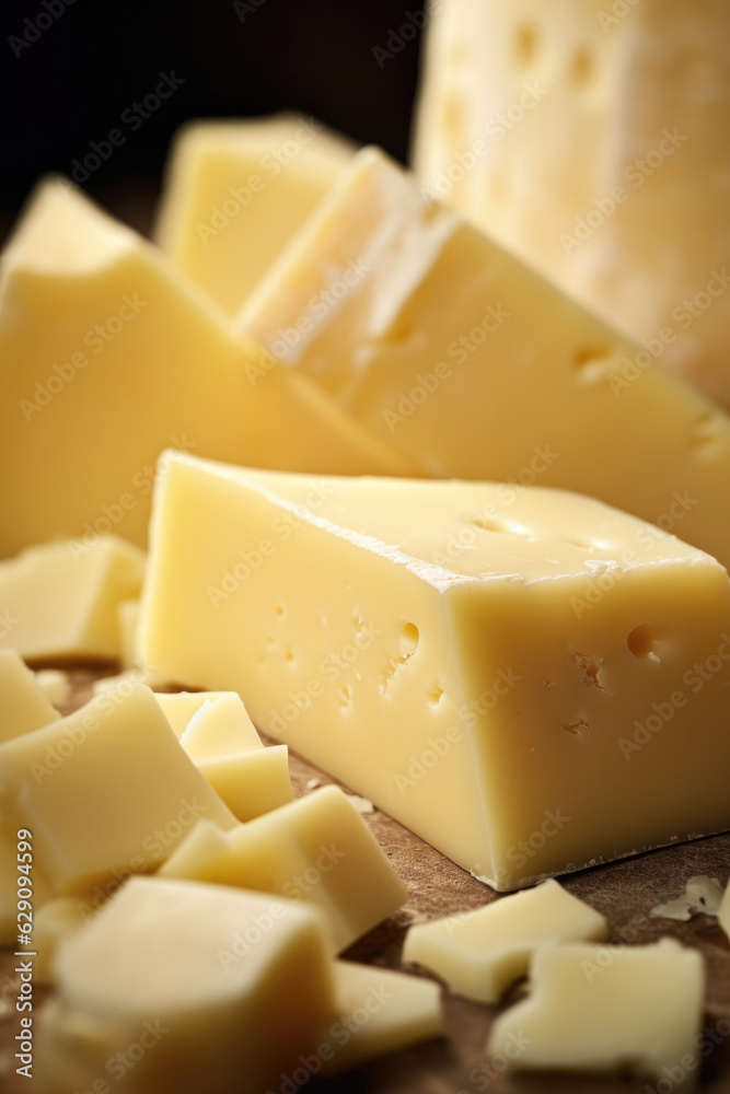 Artisanal Indulgence: Close-Up of Buttery Havarti Cheese Texture - Ai Generative