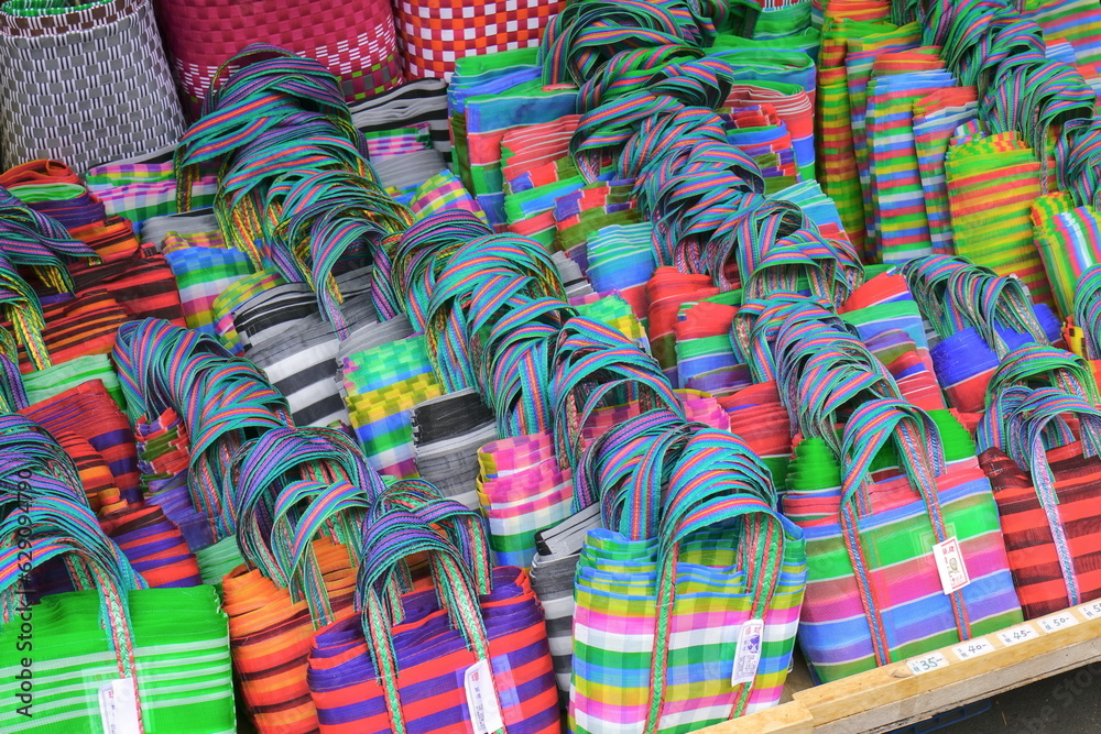Naklejka premium Colorful pattern check handbag, Taipei City, Taiwan