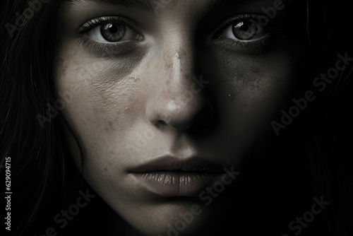 Beauty sad girl and cry on black background