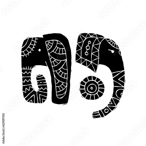 Elephant design, black silhouette isolated on white