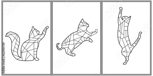 Abstract polygonal Geometric Cat for Coloring pages. Meow Madness. Funny cat coloring. Eps 8. #701