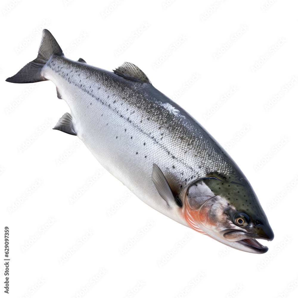 Naklejka premium A fish that is flying through the air. Isolated on white. Transparent PNG. Generative AI