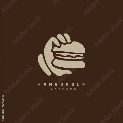 Hand holding burger logo design. big burger logo for cafe or restaurant