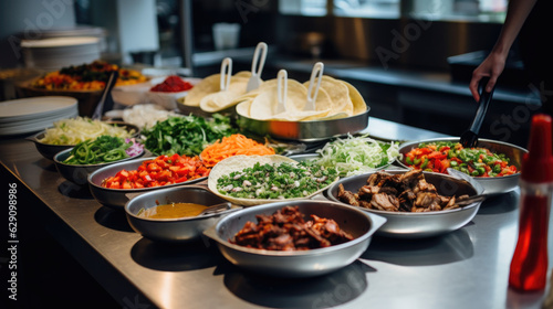 Innovative Culinary Fusion at a Contemporary Taco Bar in New York City  Avant-Garde Chefs Redefine Tacos with Korean-Inspired Bulgogi Beef  Kimchi Slaw  and Gochujang Aioli.  