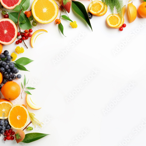 background with fruits mockup picture frame wording generative ai © Rames studio