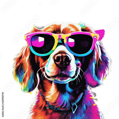 Dog is wearing a pair of Ray-Ban glasses and neon sunglasses © Wavezaa