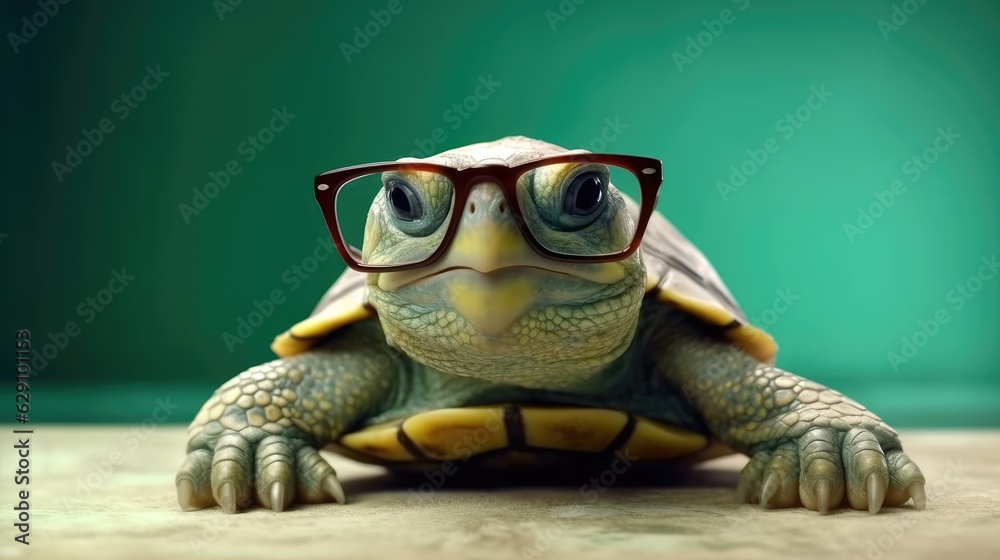 Turtle Wearing glasses and ready with the concept of Back to school Turtle Wearing glasses and ready with the concept of Back to school