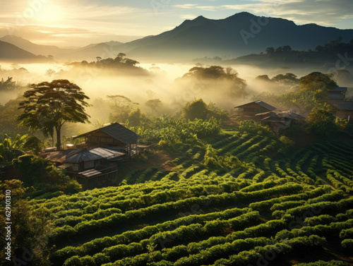 Majestic Colombian Landscape: Exploring the Beauty of a Coffee Plantation in Colombia's Andes - A Glimpse into the Aromatic World of Coffee Beans Amidst Stunning Mountain Scenery.

 photo
