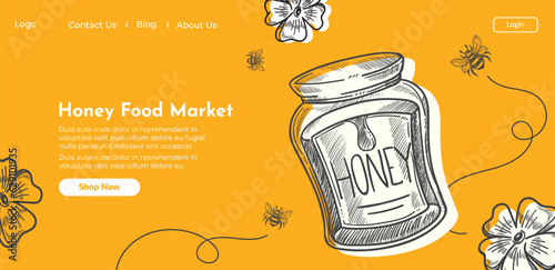 Honey food market organic shop website vector
