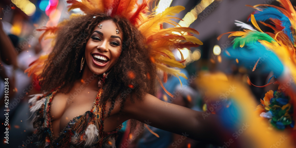 Vibrant Carnival Rhythms. Dancers in Exotic Feather Costumes at the Brazilian Carnival. AI Generative Vibrant Carnival Rhythms. Dancers in Exotic Feather Costumes at the Brazilian Carnival. AI Generative