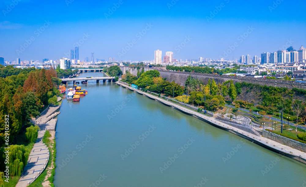 Aerial Photography of the Ancient City Wall and Zhonghua Gate in Nanjing, China