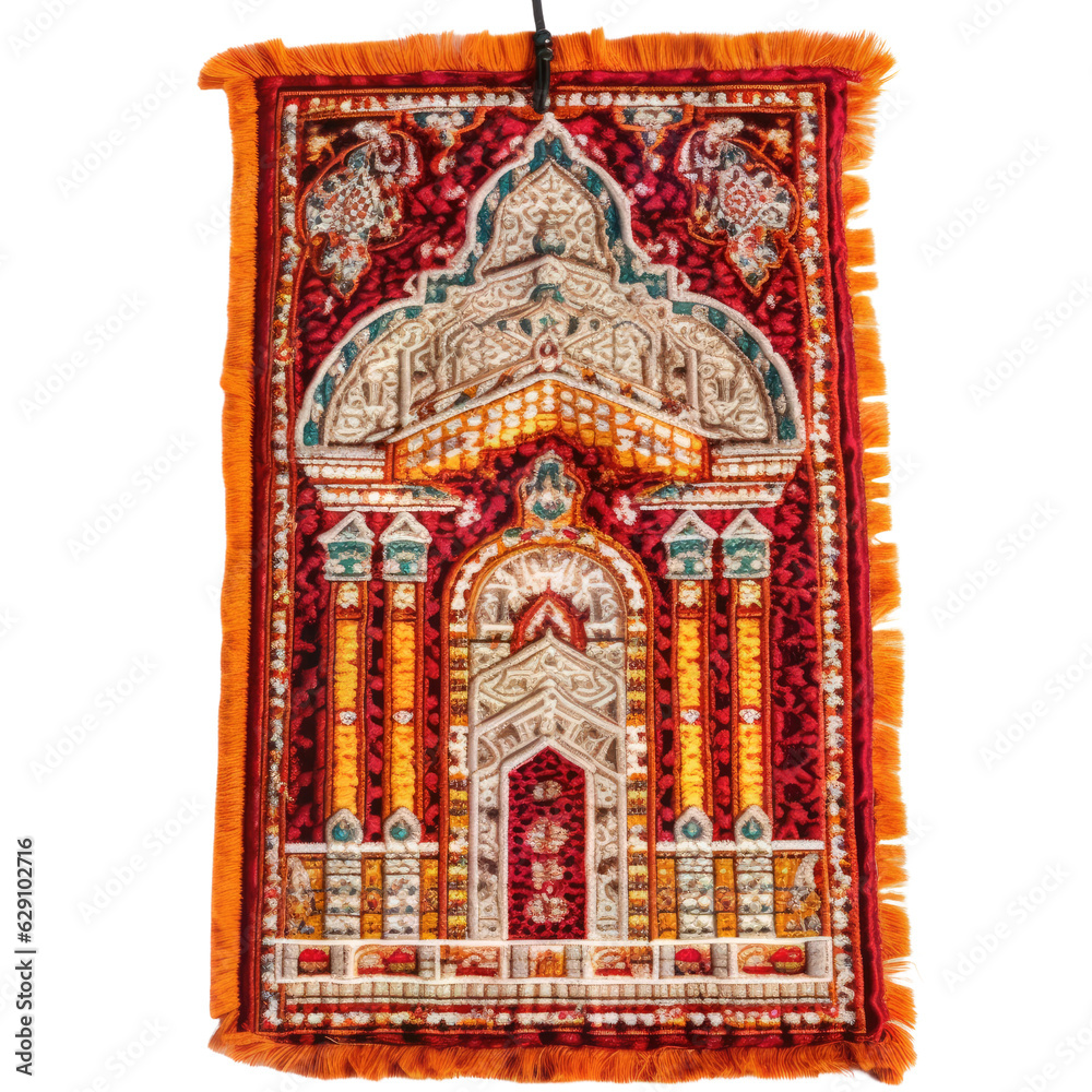 A vibrant orange and red Islamic-inspired wall hanging. PNG. Transparent. Generative AI