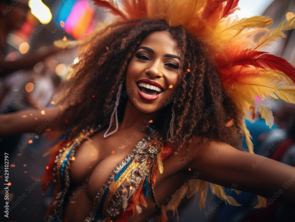 Vibrant Carnival Rhythms. Dancers in Exotic Feather Costumes at the Brazilian Carnival. AI Generative Vibrant Carnival Rhythms. Dancers in Exotic Feather Costumes at the Brazilian Carnival. AI Generative