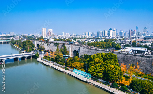 Aerial Photography of the Ancient City Wall and Zhonghua Gate in Nanjing, China