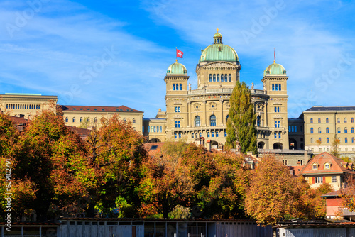 View of Federal Palace of Switzerland in Bern at autumn