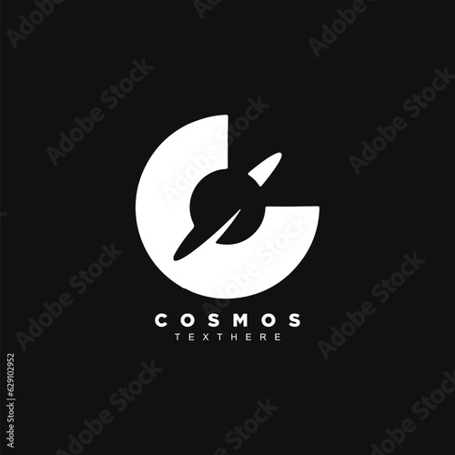 Negative space Saturn planet logo design vector badge