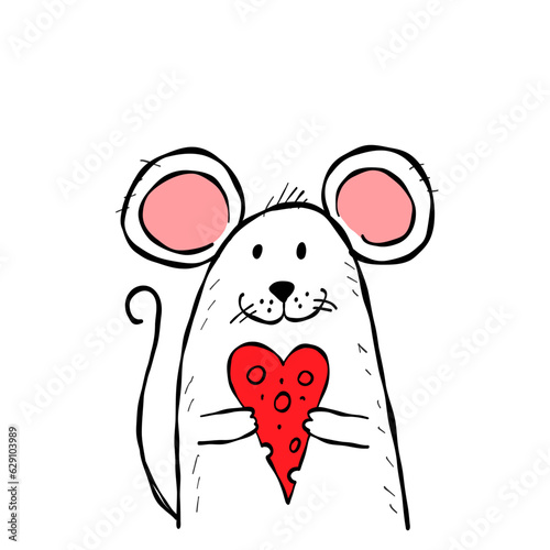 Cute mouse with heart. Be my Valentine. Valentine's day banner, background, f...