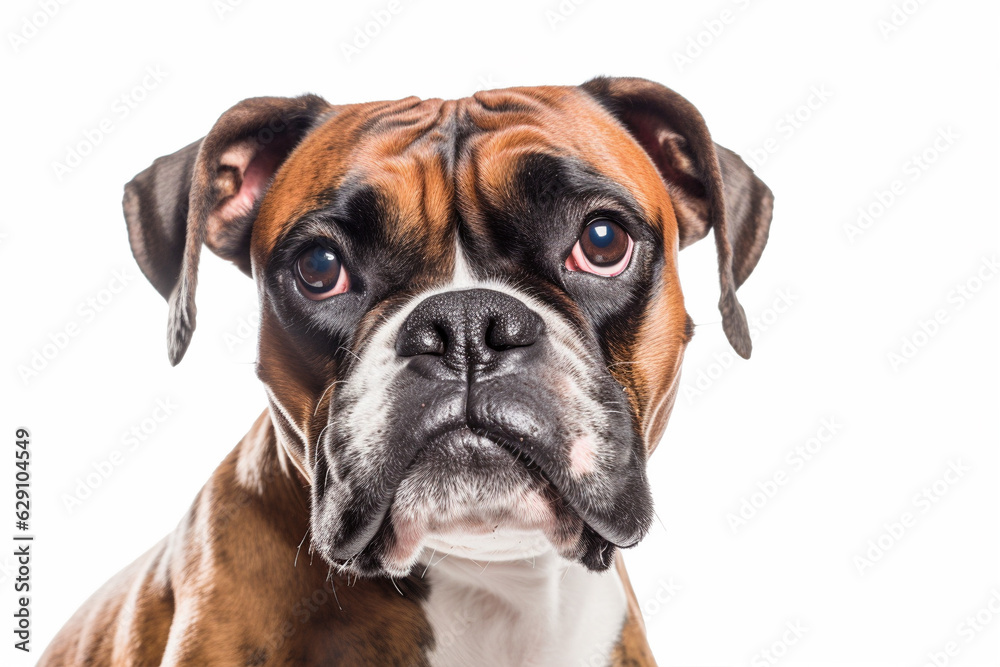Portrait of Boxer dog on white background