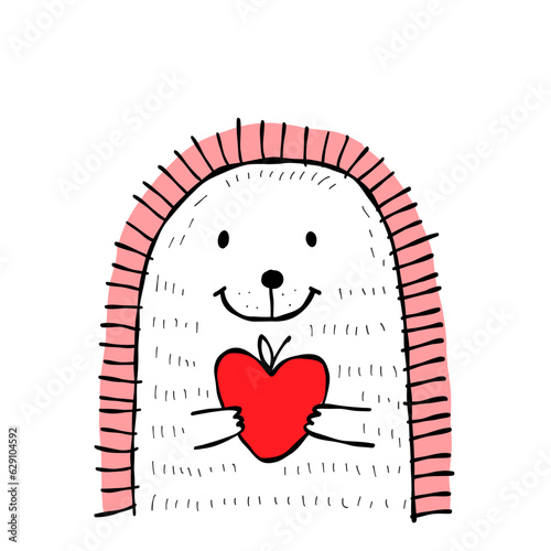 Cute hedgehog bear with heart. Be my Valentine. Valentine's day banner, backg...