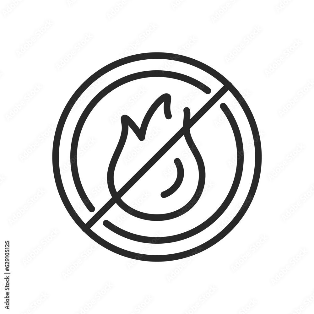 No Fire Icon. Vector Linear Illustration of Prohibited Campfire and