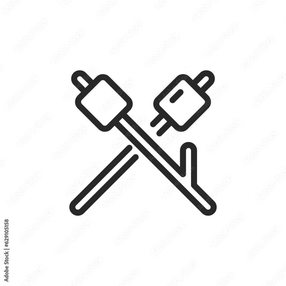 Smores Icon. Vector Linear Illustration of Delicious Campfire Dessert - Marshmallows on Sticks. Camping and Hiking Food Symbol for Outdoor Adventure.