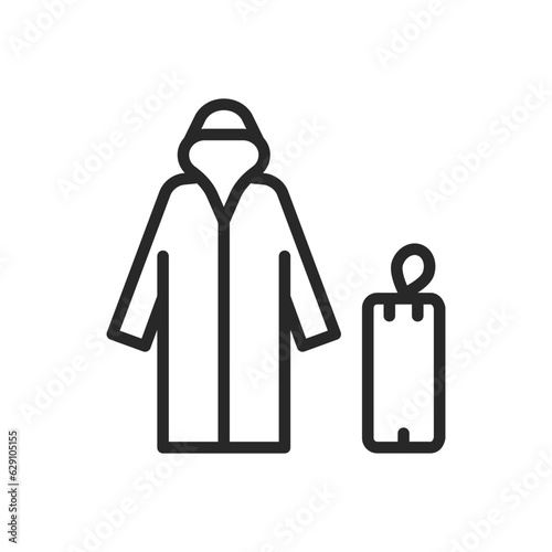 Compact Raincoat Icon. Vector Linear Illustration of Portable Foldable Waterproof Rain Gear for Outdoor Travel. photo