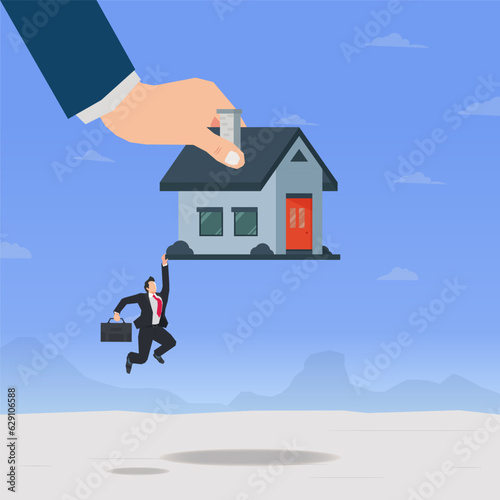 Businessman struggles to keep his home from being demolished. Evictions and mortgage loans concept illustration