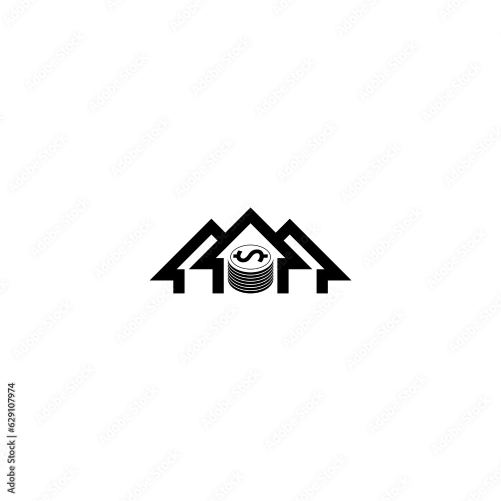House price or value increase vector icon. House with coins icon