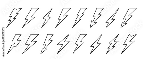 Fotografia, Obraz Lightning bolt black line icon set