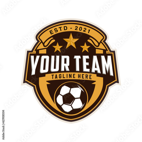 Vintage badge emblem Football soccer sport team club league logo with shield and ball concept icon vector