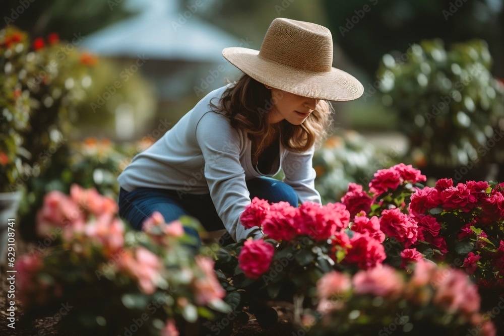 Generative AI : Woman Gardening Amidst Nature's Beauty