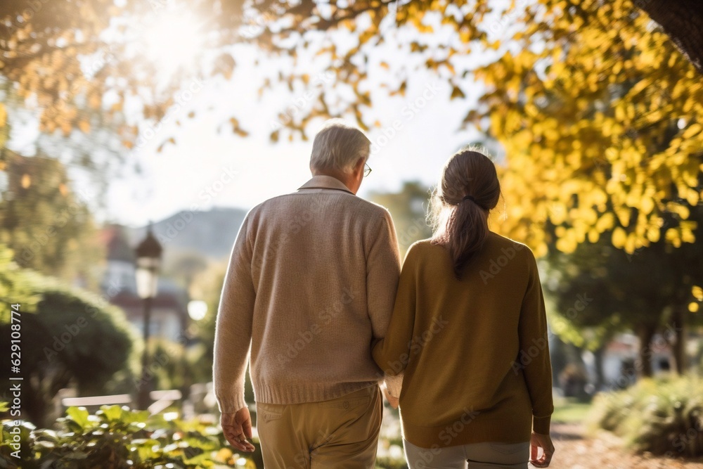 Generative AI : A Woman and Senior Father Walk and Bond in Nature's Embrace Generative AI : A Woman and Senior Father Walk and Bond in Nature's Embrace