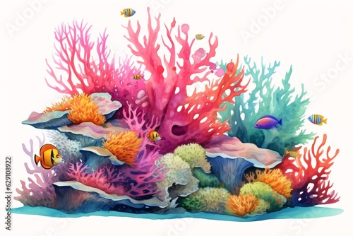 Generative AI   Watercolor Seaweed and Corals Isolated in Vibrant Aquatic Harmony