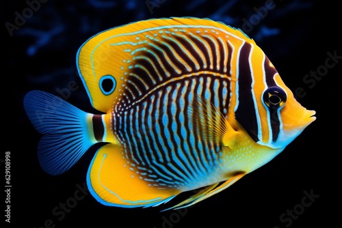 Generative AI : Set of Saltwater angelfish on white isolated background. Emperor, Flame, Bellus, Regal and Japanese swallowtail angelfish