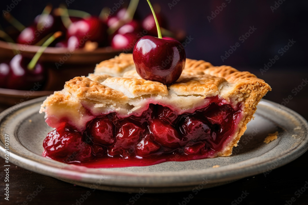 Piece of cherry pie - obrazy, fototapety, plakaty 