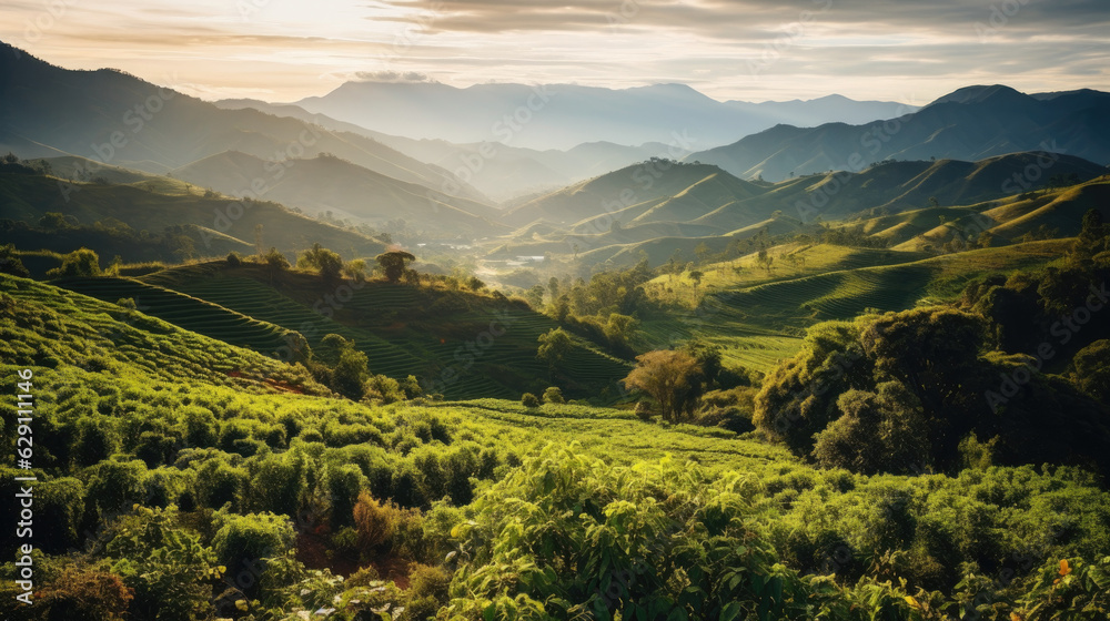 Obraz premium Colombia's Coffee Wonderland: Journeying Through a Coffee Plantation in the Andes - Witness the Rich Legacy of Coffee Cultivation Amidst Spectacular Mountain Landscapes.