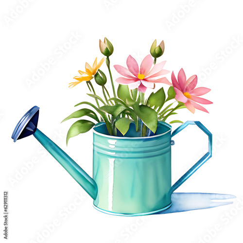 watering can and flowers