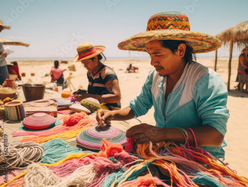 Vibrant Weavings of La Guajira. Artisans at Wayuu Workshop Craft Colorful Mochilas and Hammocks in the Desert.
