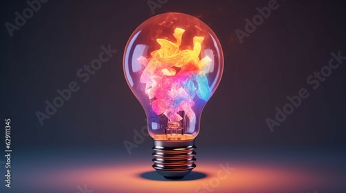 a colorful glowing idea bulb lamp banner visualization.Generative AI