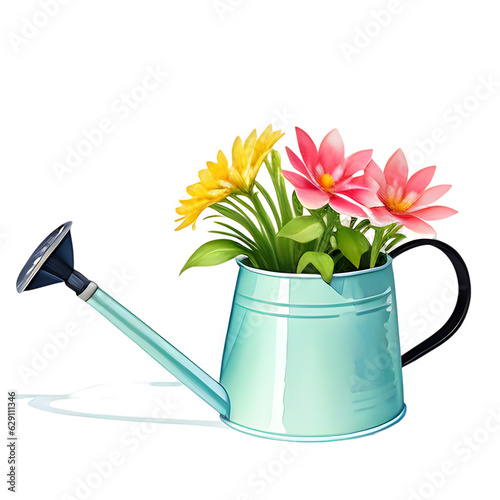 watering can and flowers