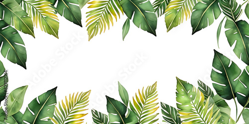 watercolor green leaves frame